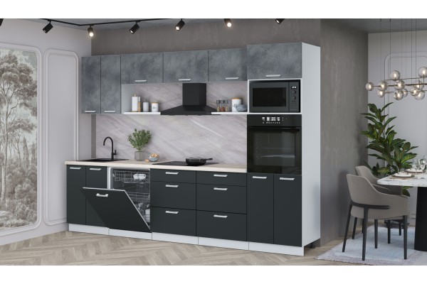 Кухонный гарнитур Мила Лайт 3.0-ПМ1 (Бетон Портленд/Антрацит/Травертин) фабрика Интерлиния