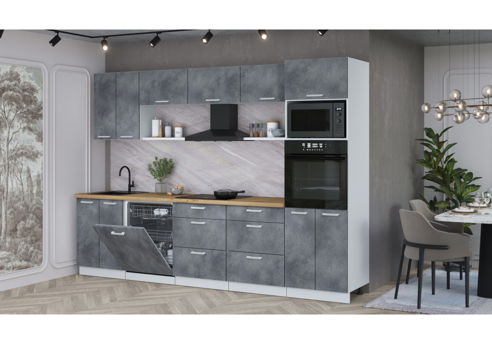 Кухонный гарнитур Мила Лайт 3.0-ПМ1 (Бетон Портленд/Бетон Портленд/Дуб бунратти) фабрика Интерлиния в Минске Кухонный гарнитур Мила Лайт 3.0-ПМ1 (Бетон Портленд/Бетон Портленд/Дуб бунратти) фабрика Интерлиния