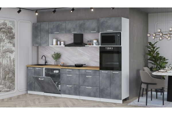 Кухонный гарнитур Мила Лайт 3.0-ПМ1 (Бетон Портленд/Бетон Портленд/Дуб бунратти) фабрика Интерлиния