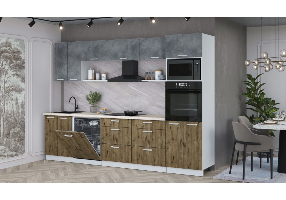 Кухонный гарнитур Мила Лайт 3.0-ПМ1 (Бетон Портленд/Дуб Веллингтон/Травертин) фабрика Интерлиния в Минске Кухонный гарнитур Мила Лайт 3.0-ПМ1 (Бетон Портленд/Дуб Веллингтон/Травертин) фабрика Интерлиния