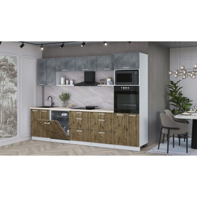 Кухонный гарнитур Мила Лайт 3.0-ПМ1 (Бетон Портленд/Дуб Веллингтон/Травертин) фабрика Интерлиния Кухонный гарнитур Мила Лайт 3.0-ПМ1 (Бетон Портленд/Дуб Веллингтон/Травертин) фабрика Интерлиния