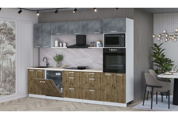 Кухонный гарнитур Мила Лайт 3.0-ПМ1 (Бетон Портленд/Дуб Веллингтон/Травертин) фабрика Интерлиния