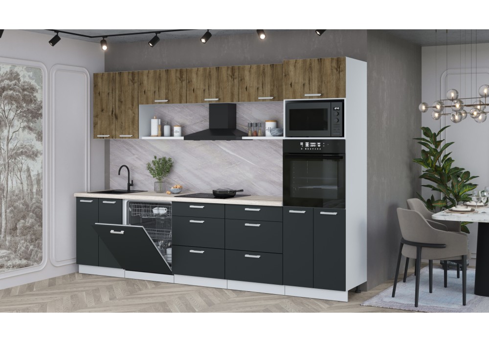 Кухонный гарнитур Мила Лайт 3.0-ПМ1 (Дуб Веллингтон/Антрацит/Травертин) фабрика Интерлиния в Минске Кухонный гарнитур Мила Лайт 3.0-ПМ1 (Дуб Веллингтон/Антрацит/Травертин) фабрика Интерлиния