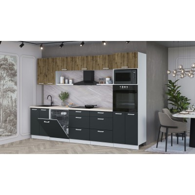 Кухонный гарнитур Мила Лайт 3.0-ПМ1 (Дуб Веллингтон/Антрацит/Травертин) фабрика Интерлиния Кухонный гарнитур Мила Лайт 3.0-ПМ1 (Дуб Веллингтон/Антрацит/Травертин) фабрика Интерлиния