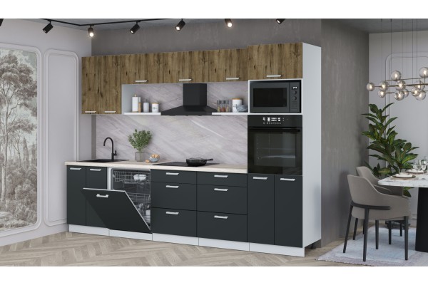 Кухонный гарнитур Мила Лайт 3.0-ПМ1 (Дуб Веллингтон/Антрацит/Травертин) фабрика Интерлиния