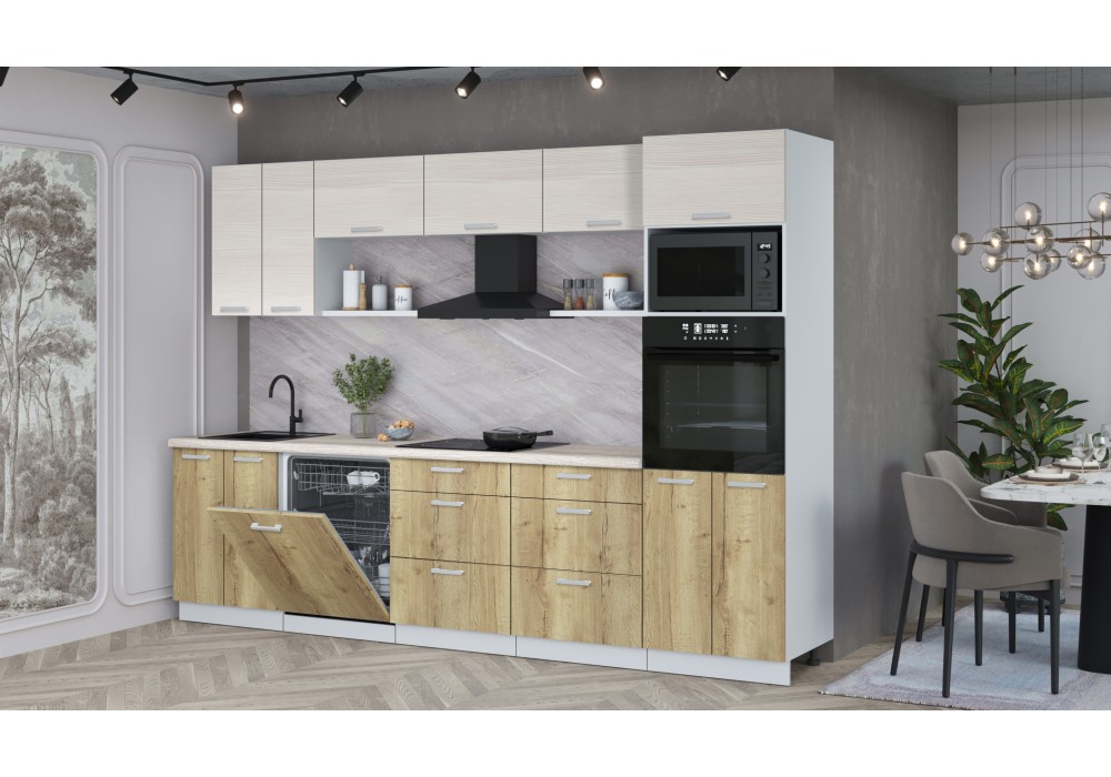 Кухонный гарнитур Мила Лайт 3.0-ПМ1 (Вудлайн кремовый/Дуб золотой/Травертин) фабрика Интерлиния в Минске Кухонный гарнитур Мила Лайт 3.0-ПМ1 (Вудлайн кремовый/Дуб золотой/Травертин) фабрика Интерлиния