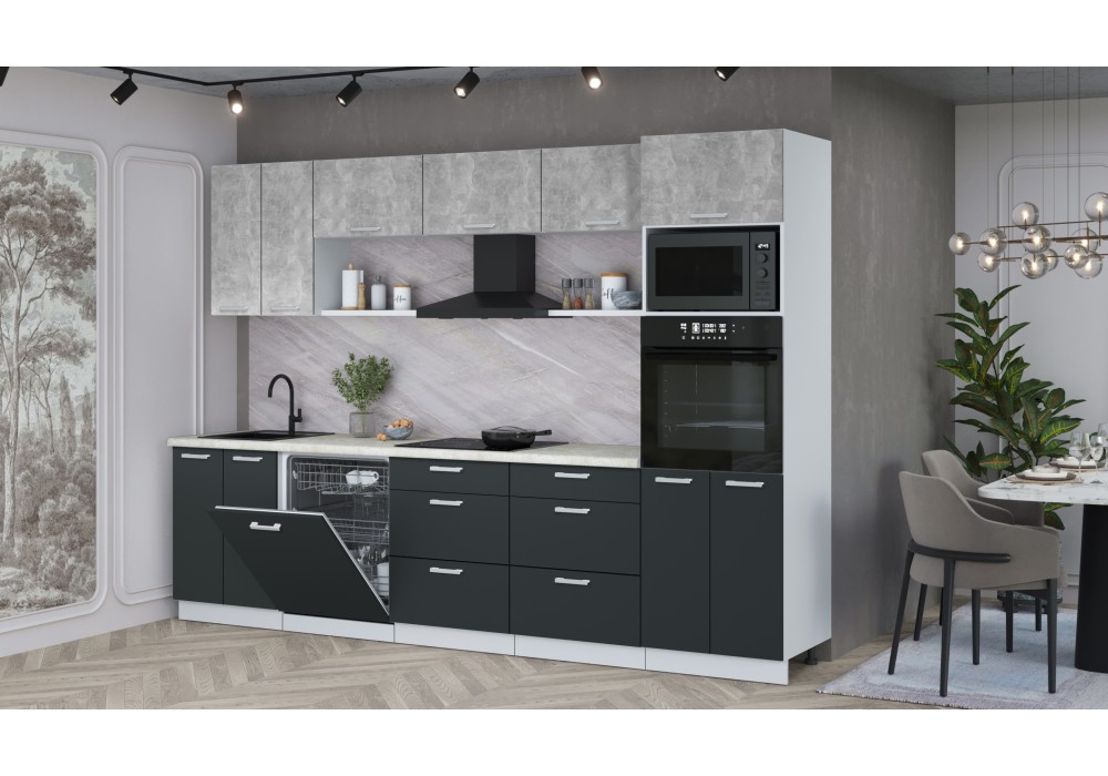 Кухонный гарнитур Мила Лайт 3.0-ПМ1 (Бетон/Антрацит/Опал светлый) фабрика Интерлиния в Минске Кухонный гарнитур Мила Лайт 3.0-ПМ1 (Бетон/Антрацит/Опал светлый) фабрика Интерлиния