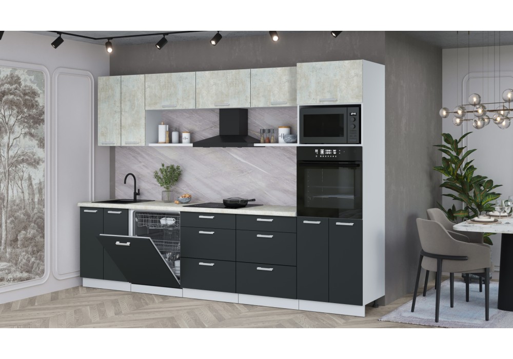 Кухонный гарнитур Мила Лайт 3.0-ПМ1 (Бетон Лайт/Антрацит/Опал светлый) фабрика Интерлиния в Минске Кухонный гарнитур Мила Лайт 3.0-ПМ1 (Бетон Лайт/Антрацит/Опал светлый) фабрика Интерлиния