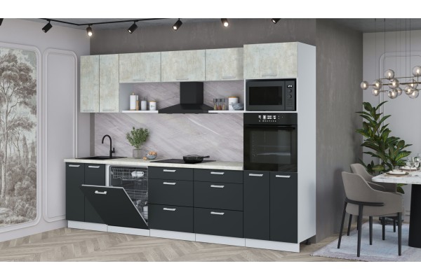 Кухонный гарнитур Мила Лайт 3.0-ПМ1 (Бетон Лайт/Антрацит/Опал светлый) фабрика Интерлиния