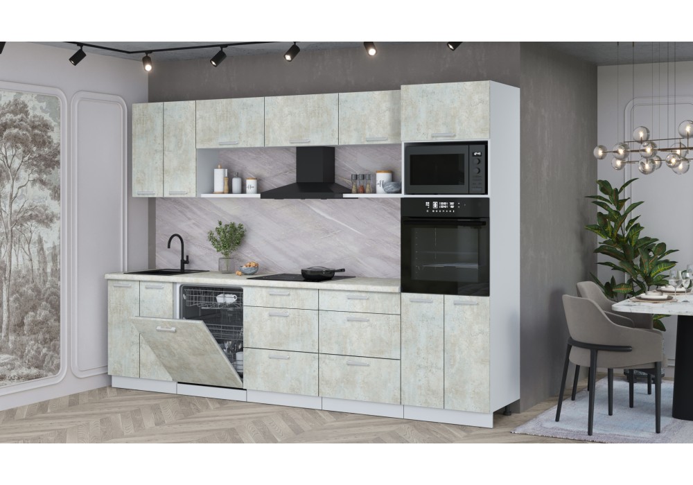 Кухонный гарнитур Мила Лайт 3.0-ПМ1 (Бетон Лайт/Бетон Лайт/Опал светлый) фабрика Интерлиния в Минске Кухонный гарнитур Мила Лайт 3.0-ПМ1 (Бетон Лайт/Бетон Лайт/Опал светлый) фабрика Интерлиния