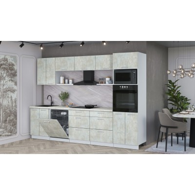 Кухонный гарнитур Мила Лайт 3.0-ПМ1 (Бетон Лайт/Бетон Лайт/Опал светлый) фабрика Интерлиния Кухонный гарнитур Мила Лайт 3.0-ПМ1 (Бетон Лайт/Бетон Лайт/Опал светлый) фабрика Интерлиния