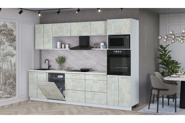 Кухонный гарнитур Мила Лайт 3.0-ПМ1 (Бетон Лайт/Бетон Лайт/Опал светлый) фабрика Интерлиния