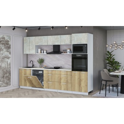 Кухонный гарнитур Мила Лайт 3.0-ПМ1 (Бетон Лайт/Дуб золотой/Опал светлый) фабрика Интерлиния Кухонный гарнитур Мила Лайт 3.0-ПМ1 (Бетон Лайт/Дуб золотой/Опал светлый) фабрика Интерлиния