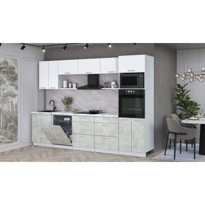 Кухонный гарнитур Мила Лайт 3.0-ПМ1 (Белый Платинум/Бетон лайт/Гранит белый) фабрика Интерлиния Кухонный гарнитур Мила Лайт 3.0-ПМ1 (Белый Платинум/Бетон лайт/Гранит белый) фабрика Интерлиния