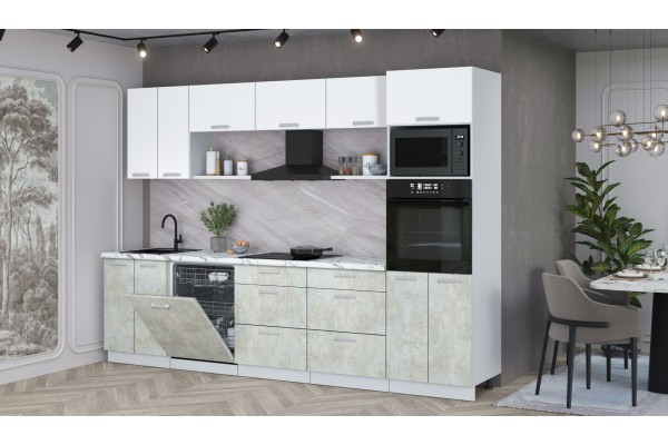 Кухонный гарнитур Мила Лайт 3.0-ПМ1 (Белый Платинум/Бетон лайт/Гранит белый) фабрика Интерлиния