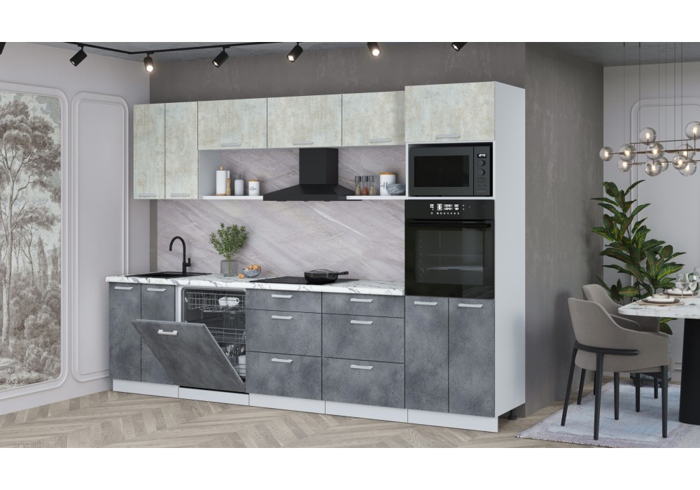 Кухонный гарнитур Мила Лайт 3.0-ПМ1 (Бетон Лайт/Бетон Портленд/Гранит белый) фабрика Интерлиния в Минске Кухонный гарнитур Мила Лайт 3.0-ПМ1 (Бетон Лайт/Бетон Портленд/Гранит белый) фабрика Интерлиния