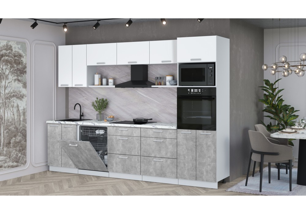 Кухонный гарнитур Мила Лайт 3.0-ПМ1 (Белый Платинум/Бетон/Гранит белый) фабрика Интерлиния в Минске Кухонный гарнитур Мила Лайт 3.0-ПМ1 (Белый Платинум/Бетон/Гранит белый) фабрика Интерлиния