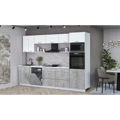 Кухонный гарнитур Мила Лайт 3.0-ПМ1 (Белый Платинум/Бетон/Гранит белый) фабрика Интерлиния Кухонный гарнитур Мила Лайт 3.0-ПМ1 (Белый Платинум/Бетон/Гранит белый) фабрика Интерлиния