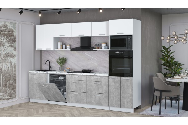 Кухонный гарнитур Мила Лайт 3.0-ПМ1 (Белый Платинум/Бетон/Гранит белый) фабрика Интерлиния