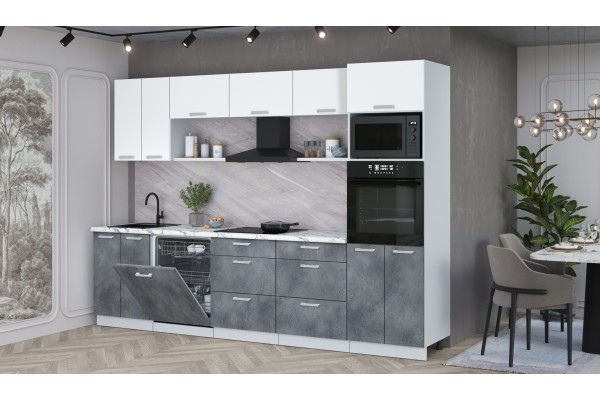 Кухонный гарнитур Мила Лайт 3.0-ПМ1 (Белый Платинум/Бетон портленд/Гранит белый) фабрика Интерлиния