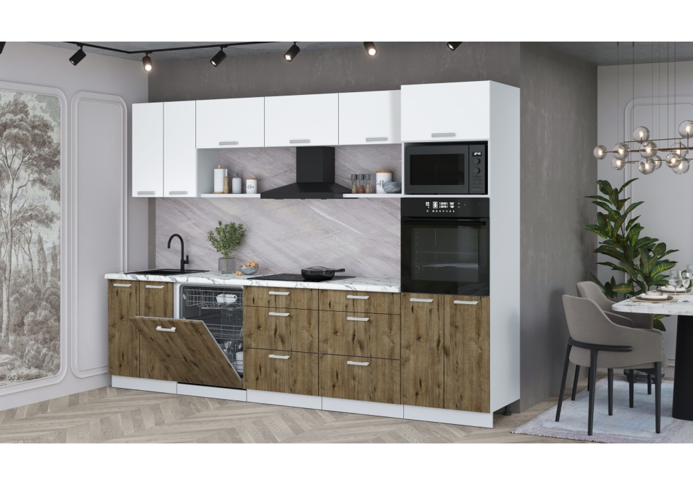 Кухонный гарнитур Мила Лайт 3.0-ПМ1 (Белый Платинум/Дуб Веллингтон/Гранит белый) фабрика Интерлиния в Минске Кухонный гарнитур Мила Лайт 3.0-ПМ1 (Белый Платинум/Дуб Веллингтон/Гранит белый) фабрика Интерлиния