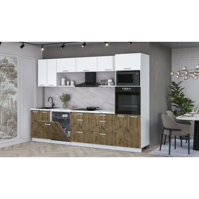 Кухонный гарнитур Мила Лайт 3.0-ПМ1 (Белый Платинум/Дуб Веллингтон/Гранит белый) фабрика Интерлиния Кухонный гарнитур Мила Лайт 3.0-ПМ1 (Белый Платинум/Дуб Веллингтон/Гранит белый) фабрика Интерлиния