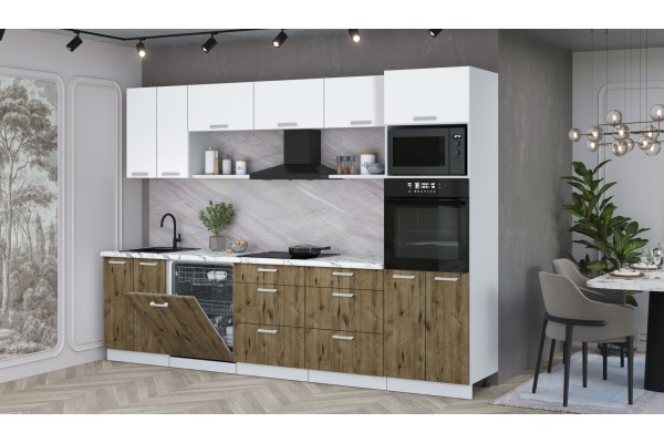 Кухонный гарнитур Мила Лайт 3.0-ПМ1 (Белый Платинум/Дуб Веллингтон/Гранит белый) фабрика Интерлиния