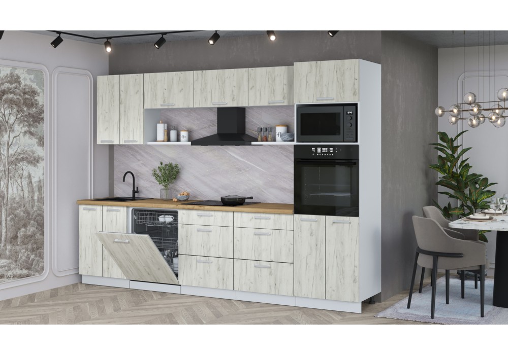 Кухонный гарнитур Мила Лайт 3.0-ПМ1 (Дуб Белый/Дуб Белый/Дуб бунратти) фабрика Интерлиния в Минске Кухонный гарнитур Мила Лайт 3.0-ПМ1 (Дуб Белый/Дуб Белый/Дуб бунратти) фабрика Интерлиния