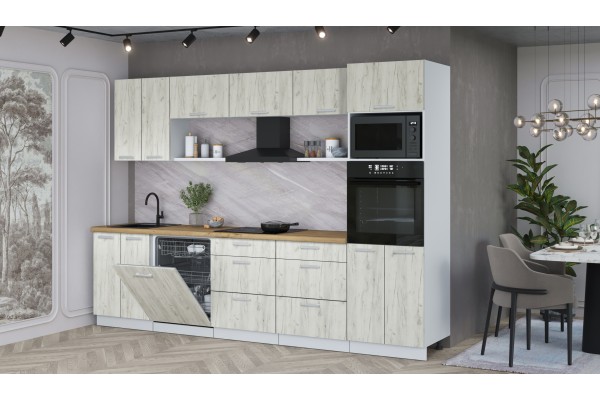 Кухонный гарнитур Мила Лайт 3.0-ПМ1 (Дуб Белый/Дуб Белый/Дуб бунратти) фабрика Интерлиния