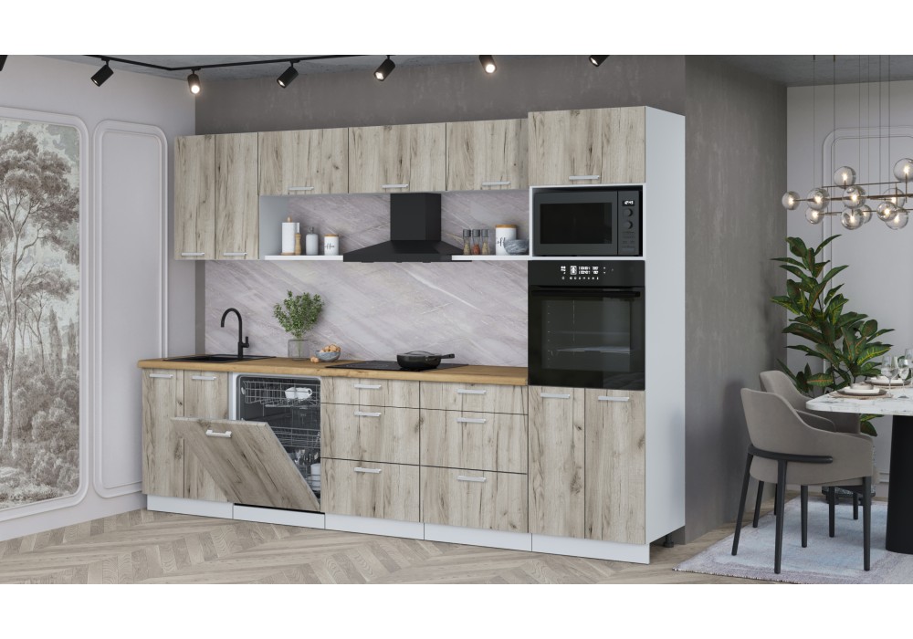 Кухонный гарнитур Мила Лайт 3.0-ПМ1 (Дуб Серый/Дуб Серый/Дуб бунратти) фабрика Интерлиния в Минске Кухонный гарнитур Мила Лайт 3.0-ПМ1 (Дуб Серый/Дуб Серый/Дуб бунратти) фабрика Интерлиния