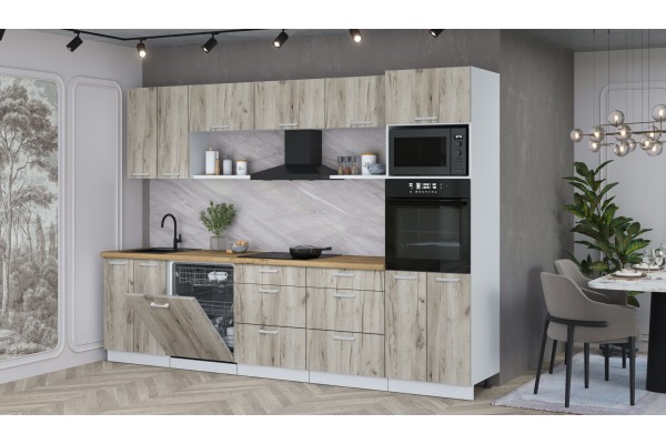 Кухонный гарнитур Мила Лайт 3.0-ПМ1 (Дуб Серый/Дуб Серый/Дуб бунратти) фабрика Интерлиния