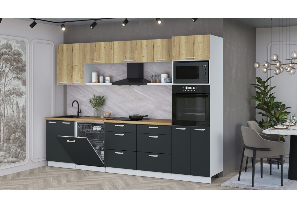 Кухонный гарнитур Мила Лайт 3.0-ПМ1 (Дуб золотой/Антрацит/Дуб бунратти) фабрика Интерлиния в Минске Кухонный гарнитур Мила Лайт 3.0-ПМ1 (Дуб золотой/Антрацит/Дуб бунратти) фабрика Интерлиния