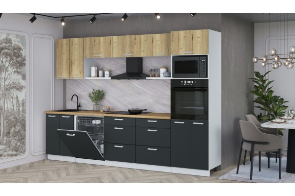 Кухонный гарнитур Мила Лайт 3.0-ПМ1 (Дуб золотой/Антрацит/Дуб бунратти) фабрика Интерлиния
