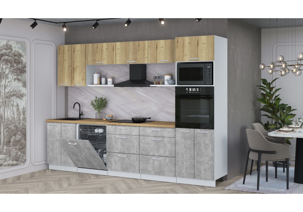 Кухонный гарнитур Мила Лайт 3.0-ПМ1 (Дуб золотой/Бетон/Дуб бунратти) фабрика Интерлиния в Минске Кухонный гарнитур Мила Лайт 3.0-ПМ1 (Дуб золотой/Бетон/Дуб бунратти) фабрика Интерлиния