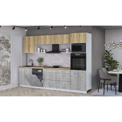 Кухонный гарнитур Мила Лайт 3.0-ПМ1 (Дуб золотой/Бетон/Дуб бунратти) фабрика Интерлиния Кухонный гарнитур Мила Лайт 3.0-ПМ1 (Дуб золотой/Бетон/Дуб бунратти) фабрика Интерлиния