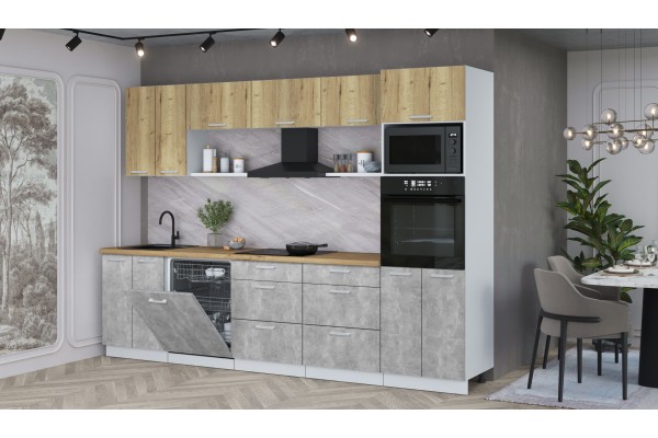 Кухонный гарнитур Мила Лайт 3.0-ПМ1 (Дуб золотой/Бетон/Дуб бунратти) фабрика Интерлиния