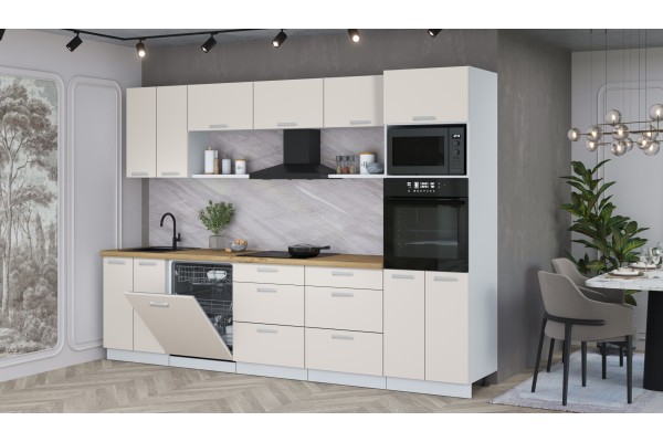 Кухонный гарнитур Мила Лайт 3.0-ПМ1 (Персидский жемчуг/Персидский жемчуг/Дуб бунратти) фабрика Интерлиния