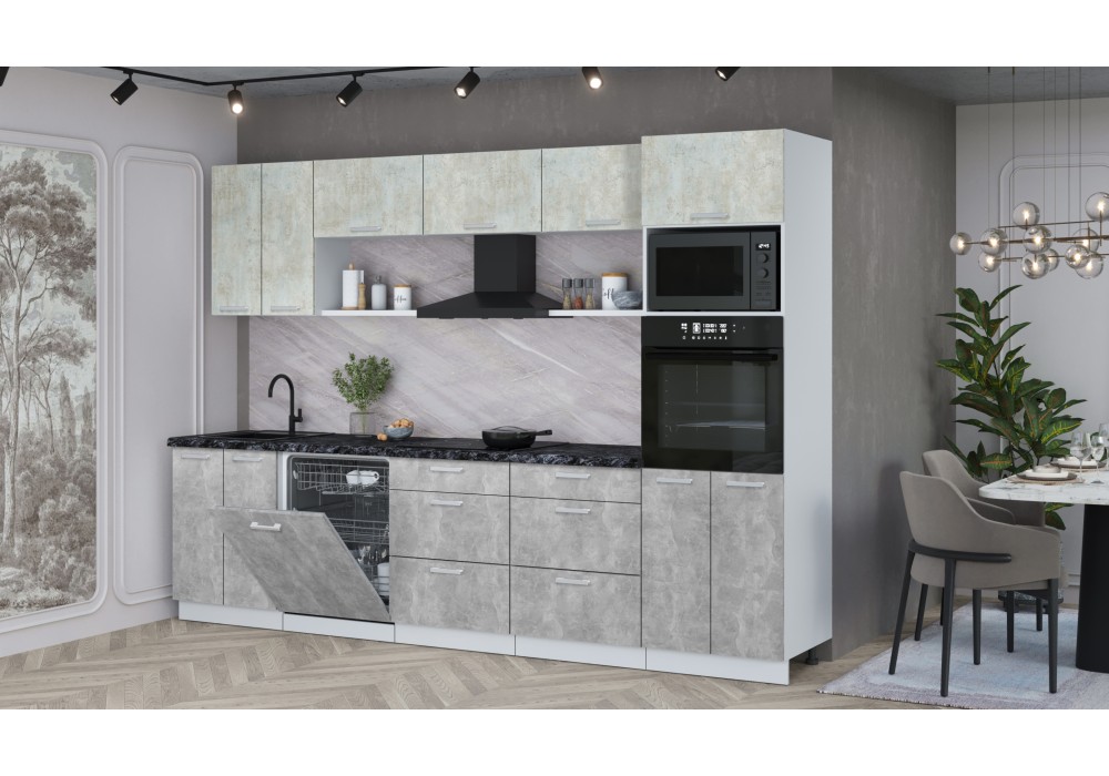 Кухонный гарнитур Мила Лайт 3.0-ПМ1 (Бетон Лайт/Бетон/Кастилло темный) фабрика Интерлиния в Минске Кухонный гарнитур Мила Лайт 3.0-ПМ1 (Бетон Лайт/Бетон/Кастилло темный) фабрика Интерлиния