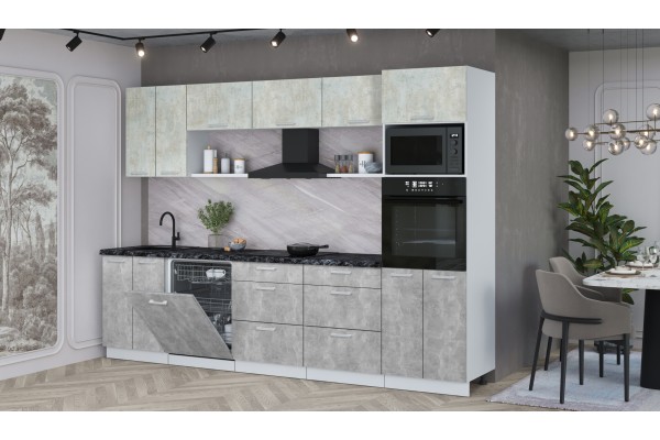 Кухонный гарнитур Мила Лайт 3.0-ПМ1 (Бетон Лайт/Бетон/Кастилло темный) фабрика Интерлиния