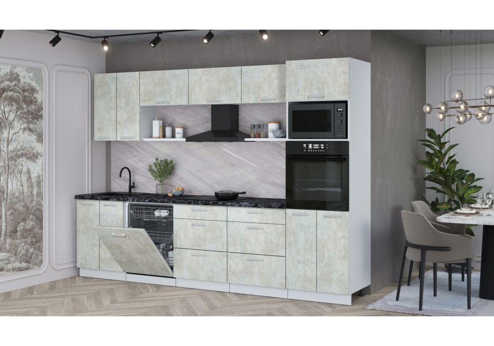 Кухонный гарнитур Мила Лайт 3.0-ПМ1 (Бетон Лайт/Бетон Лайт/Кастилло темный) фабрика Интерлиния в Минске Кухонный гарнитур Мила Лайт 3.0-ПМ1 (Бетон Лайт/Бетон Лайт/Кастилло темный) фабрика Интерлиния