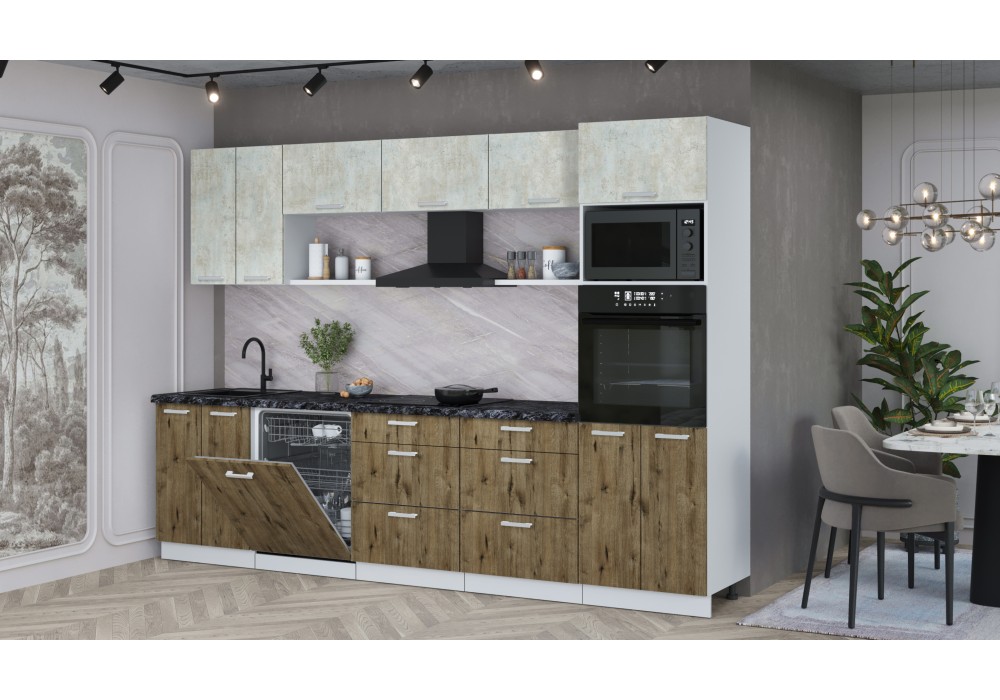 Кухонный гарнитур Мила Лайт 3.0-ПМ1 (Бетон Лайт/Дуб Веллингтон/Кастилло темный) фабрика Интерлиния в Минске Кухонный гарнитур Мила Лайт 3.0-ПМ1 (Бетон Лайт/Дуб Веллингтон/Кастилло темный) фабрика Интерлиния