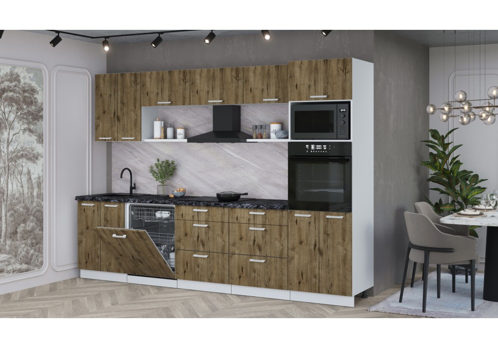 Кухонный гарнитур Мила Лайт 3.0-ПМ1 (Дуб Веллингтон/Дуб Веллингтон/Кастилло темный) фабрика Интерлиния в Минске Кухонный гарнитур Мила Лайт 3.0-ПМ1 (Дуб Веллингтон/Дуб Веллингтон/Кастилло темный) фабрика Интерлиния