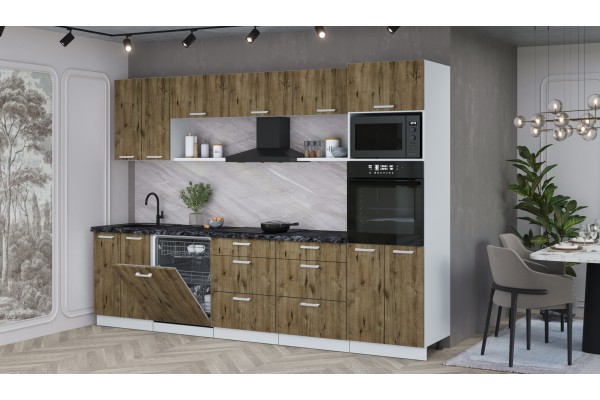 Кухонный гарнитур Мила Лайт 3.0-ПМ1 (Дуб Веллингтон/Дуб Веллингтон/Кастилло темный) фабрика Интерлиния