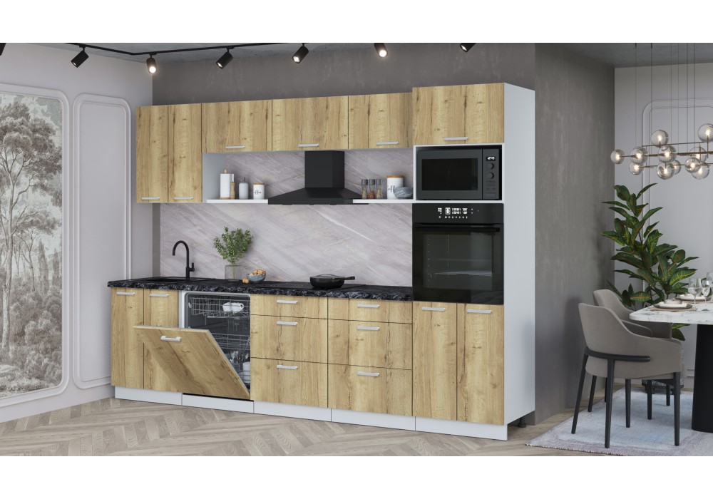 Кухонный гарнитур Мила Лайт 3.0-ПМ1 (Дуб золотой/Дуб золотой/Кастилло темный) фабрика Интерлиния в Минске Кухонный гарнитур Мила Лайт 3.0-ПМ1 (Дуб золотой/Дуб золотой/Кастилло темный) фабрика Интерлиния