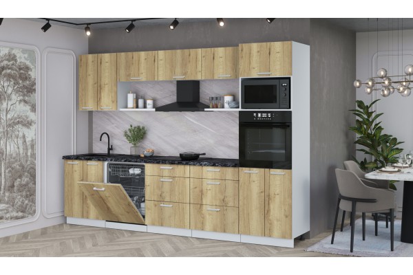 Кухонный гарнитур Мила Лайт 3.0-ПМ1 (Дуб золотой/Дуб золотой/Кастилло темный) фабрика Интерлиния