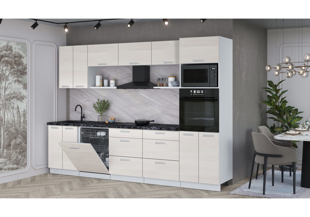 Кухонный гарнитур Мила Лайт 3.0-ПМ1 (Вудлайн кремовый/Вудлайн кремовый/Кастилло темный) фабрика Интерлиния в Минске Кухонный гарнитур Мила Лайт 3.0-ПМ1 (Вудлайн кремовый/Вудлайн кремовый/Кастилло темный) фабрика Интерлиния