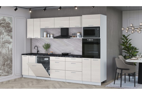 Кухонный гарнитур Мила Лайт 3.0-ПМ1 (Вудлайн кремовый/Вудлайн кремовый/Кастилло темный) фабрика Интерлиния