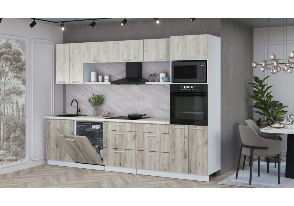 Кухонный гарнитур Мила Лайт 3.0-ПМ1 (Дуб белый/Дуб серый/Опал светлый) фабрика Интерлиния в Минске Кухонный гарнитур Мила Лайт 3.0-ПМ1 (Дуб белый/Дуб серый/Опал светлый) фабрика Интерлиния