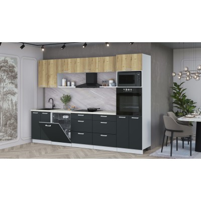 Кухонный гарнитур Мила Лайт 3.0-ПМ1 (Дуб золотой/Антрацит/Опал светлый) фабрика Интерлиния Кухонный гарнитур Мила Лайт 3.0-ПМ1 (Дуб золотой/Антрацит/Опал светлый) фабрика Интерлиния