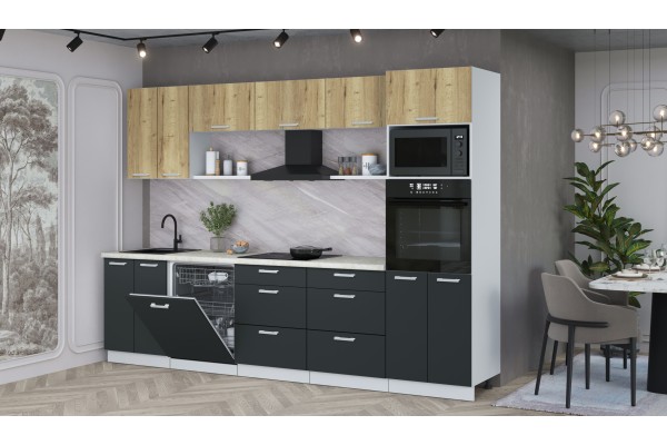 Кухонный гарнитур Мила Лайт 3.0-ПМ1 (Дуб золотой/Антрацит/Опал светлый) фабрика Интерлиния